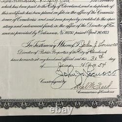 CLEVELAND, OH West Park Cemetery Burial Plot Purchase Rolinson 1954 Document VTG