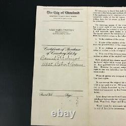 CLEVELAND, OH West Park Cemetery Burial Plot Purchase Rolinson 1954 Document VTG