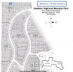 Cemetery Burial Plot Highland Memorial Park In Appleton, Wisconsin. $1,900.00