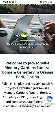 Cemetery Lots/Plots Jacksonville Orange Park Florida Memory Gardens 1 Available