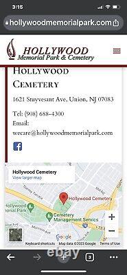 Double Cemetery Plot available at Hollywood Memorial Park Union, New Jersey