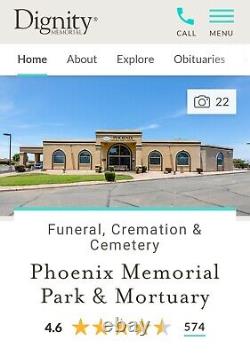 Phx Memorial Park Dignity Property, Double Depth Cemetery Plot + Extras $5,500